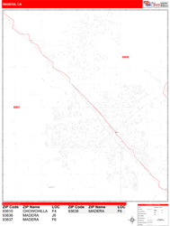 Madera Wall Map Zip Code Red Line Style 2024