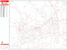 Madison Wall Map Zip Code Red Line Style 2024