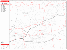 Manchester Wall Map Zip Code Red Line Style 2024