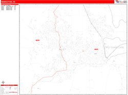 Manhattan Wall Map Zip Code Red Line Style 2024