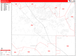 Mansfield Wall Map Zip Code Red Line Style 2024