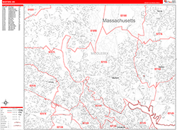 Medford Wall Map Zip Code Red Line Style 2026