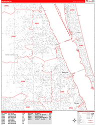 Melbourne Wall Map Zip Code Red Line Style 2026
