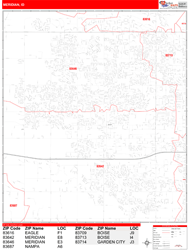 Meridian Wall Map Zip Code Red Line Style 2024