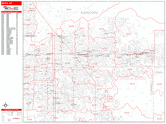 Mesa Wall Map Zip Code Red Line Style 2024