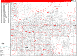 Mesa Wall Map Zip Code Red Line Style 2026