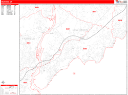 Milford Wall Map Zip Code Red Line Style 2024