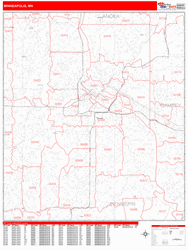 Minneapolis Wall Map Zip Code Red Line Style 2024
