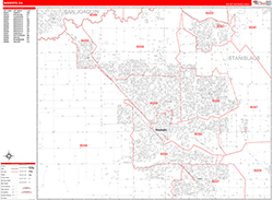 Modesto Wall Map Zip Code Red Line Style 2026