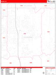 Moore Wall Map Zip Code Red Line Style 2024