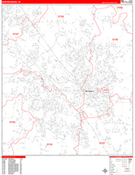 Murfreesboro Wall Map Zip Code Red Line Style 2026