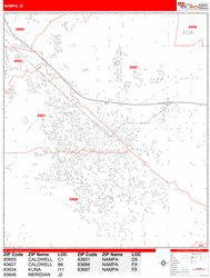 Nampa Wall Map Zip Code Red Line Style 2024