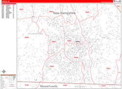Nashua Wall Map Zip Code Red Line Style 2026