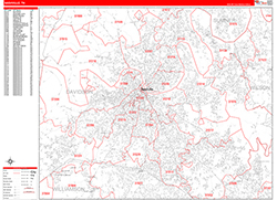 Nashville Wall Map Zip Code Red Line Style 2026