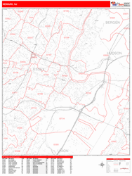 Newark Wall Map Zip Code Red Line Style 2024