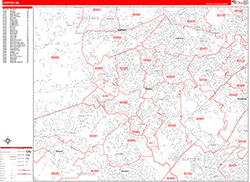 Newton Wall Map Zip Code Red Line Style 2026