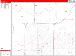 Normal Wall Map Zip Code Red Line Style 2024