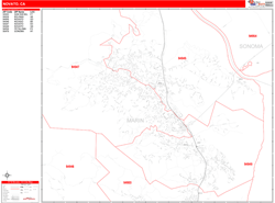 Novato Wall Map Zip Code Red Line Style 2024
