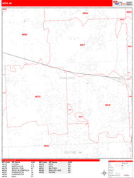 Novi Wall Map Zip Code Red Line Style 2024