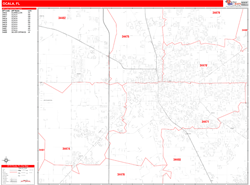 Ocala Wall Map Zip Code Red Line Style 2024