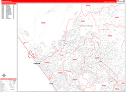 Oceanside Wall Map Zip Code Red Line Style 2026