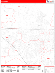 O'Fallon Wall Map Zip Code Red Line Style 2024