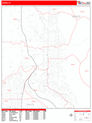 Ogden Wall Map Zip Code Red Line Style 2024