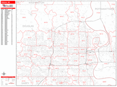 Omaha Wall Map Zip Code Red Line Style 2024
