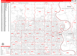 Omaha Wall Map Zip Code Red Line Style 2026