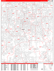 Orlando Wall Map Zip Code Red Line Style 2026