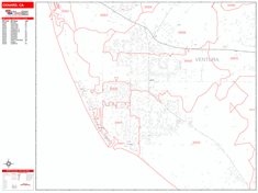 Oxnard Wall Map Zip Code Red Line Style 2024