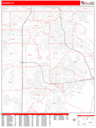 Paradise Wall Map Zip Code Red Line Style 2024
