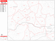 Paterson Wall Map Zip Code Red Line Style 2024