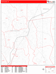 Pawtucket Wall Map Zip Code Red Line Style 2024