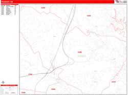 Peabody Wall Map Zip Code Red Line Style 2024