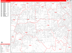 Pearland Wall Map Zip Code Red Line Style 2026