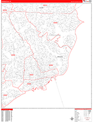 Pensacola Wall Map Zip Code Red Line Style 2026