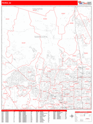 Peoria Wall Map Zip Code Red Line Style 2024