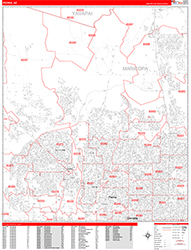 Peoria Wall Map Zip Code Red Line Style 2026