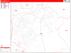 Pflugerville Wall Map Zip Code Red Line Style 2024