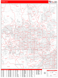 Phoenix Wall Map Zip Code Red Line Style 2024