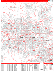 Phoenix Wall Map Zip Code Red Line Style 2026