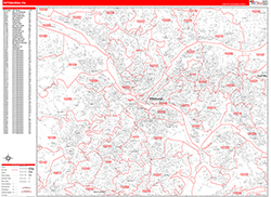 Pittsburgh Wall Map Zip Code Red Line Style 2026