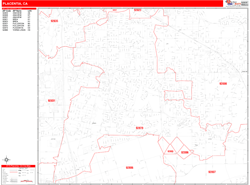 Placentia Wall Map Zip Code Red Line Style 2024