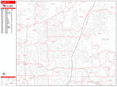 Plano Wall Map Zip Code Red Line Style 2024