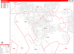 Pleasanton Wall Map Zip Code Red Line Style 2026