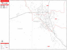 Pocatello Wall Map Zip Code Red Line Style 2024