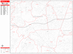 Pomona Wall Map Zip Code Red Line Style 2024