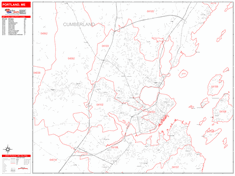 Portland Wall Map Zip Code Red Line Style 2024