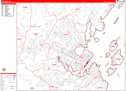 Portland Wall Map Zip Code Red Line Style 2026